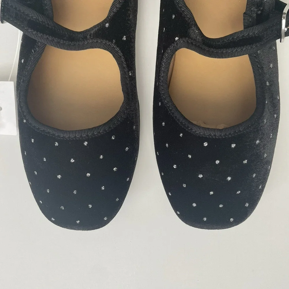 J. Crew Factory Crewcuts Girls' Glitter Dot Velvet Mary Jane Flats‎ K3 Occasion